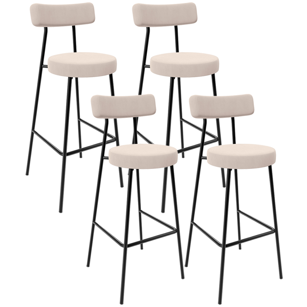 Kit 04 Banquetas Altas Bar Cozinha Sala De Jantar Em Aço Milão L02 Suede Bege - Lyam Decor