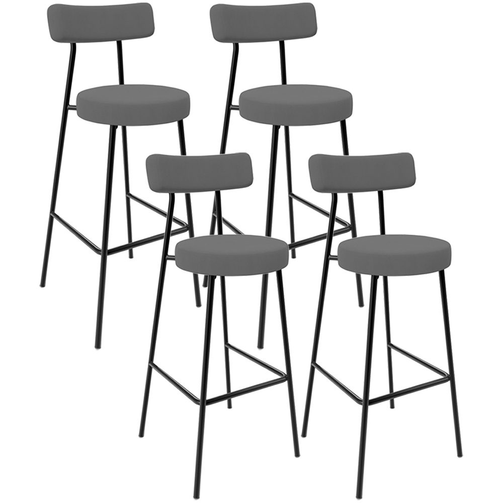 Kit 04 Banquetas Altas Bar Cozinha Sala De Jantar Em Aço Milão L02 Suede Cinza - Lyam Decor