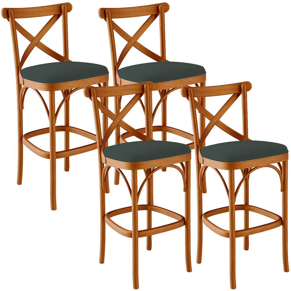 Kit 04 Banquetas Altas Cozinha Bancada Bar Sala Jantar Estofada Ávila L02 Suede Verde Musgo - Lyam