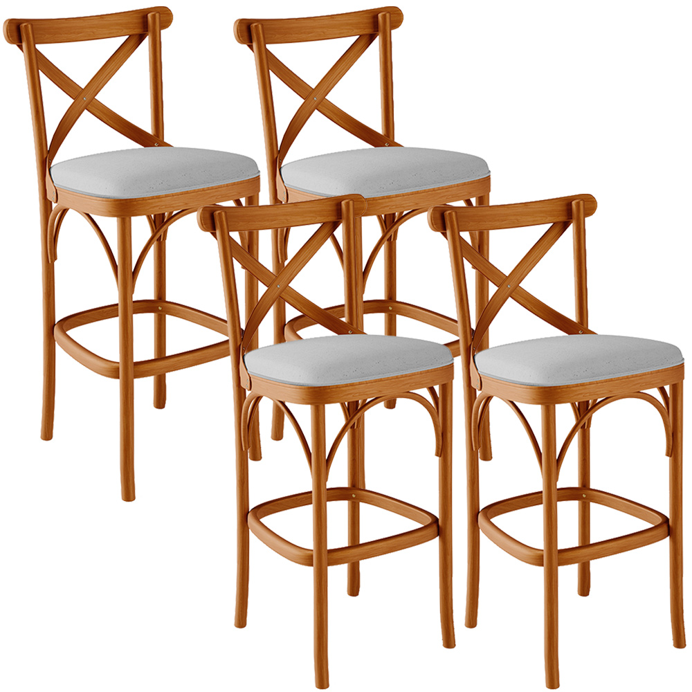 Kit 04 Banquetas Altas Cozinha Bancada Bar Sala de Jantar Estofada Ávila L02 Linho Cinza - Lyam