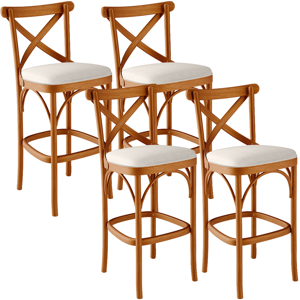 Kit 04 Banquetas Altas Cozinha Bancada Bar Sala de Jantar Estofada Ávila L02 Linho Cru - Lyam