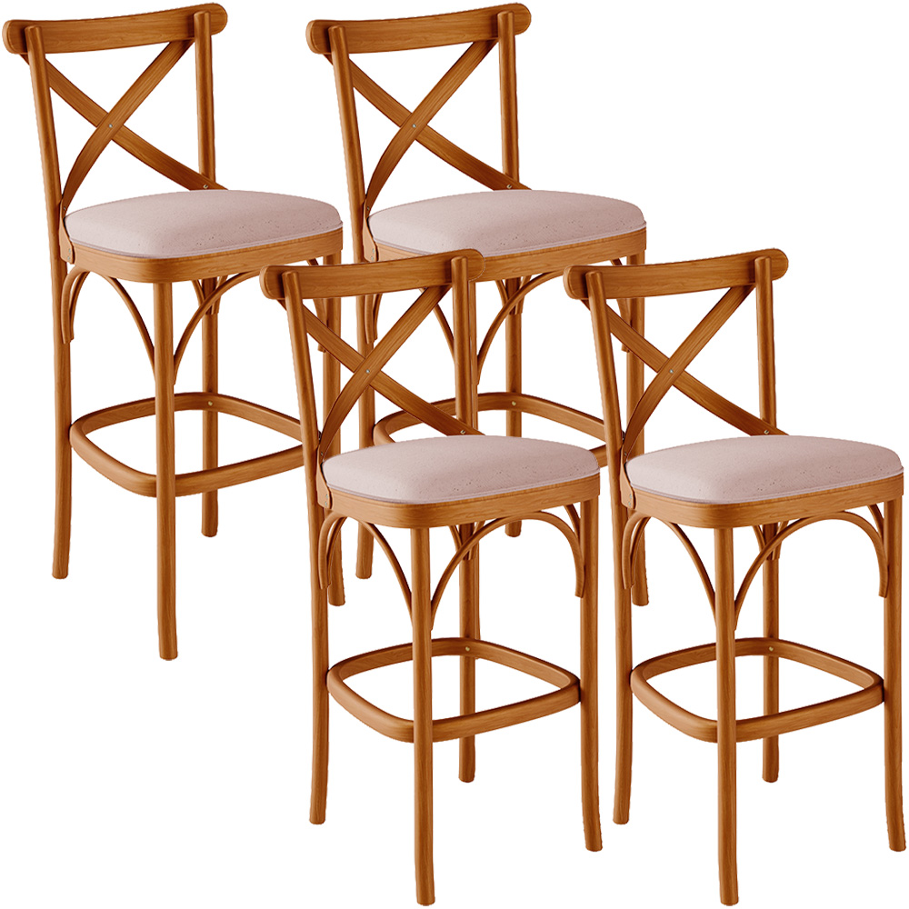Kit 04 Banquetas Altas Cozinha Bancada Bar Sala de Jantar Estofada Ávila L02 Linho Rosê - Lyam
