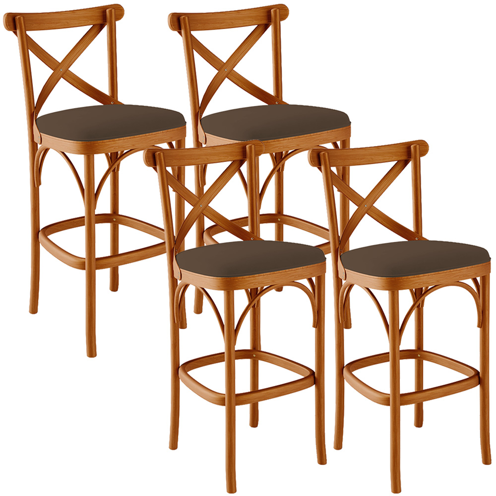 Kit 04 Banquetas Altas Cozinha Bancada Bar Sala de Jantar Estofada Ávila L02 Suede Marrom - Lyam