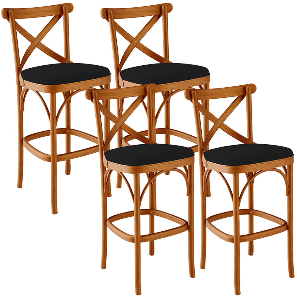 Kit 04 Banquetas Altas Cozinha Bancada Bar Sala de Jantar Estofada Ávila L02 Suede Preto - Lyam