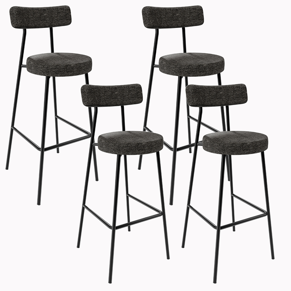 Kit 04 Banquetas Altas Cozinha Sala De Jantar Estrutura Em Aço Milão L02 Linho Chumbo - Lyam Decor