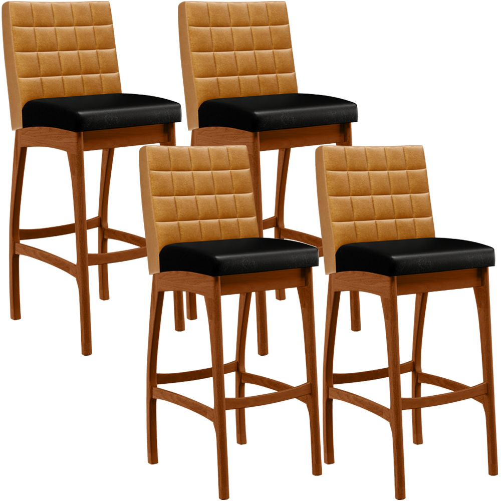 Kit 04 Banquetas Altas Cozinha Sala Jantar Fixa Mila L02 Couríssimo Whisky Couríssimo Preto - Lyam Decor