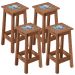 Kit 04 Banquetas Altas De Madeira Maciça Pinus Com Cerâmica Vintage Rústica W02 Imbuia - Lyam Decor
