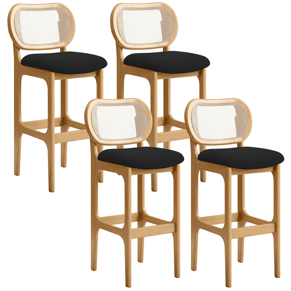 Kit 04 Banquetas Altas Para Cozinha Bancada Sala Tela Betta Fixa L02 Bouclê Preto - Lyam