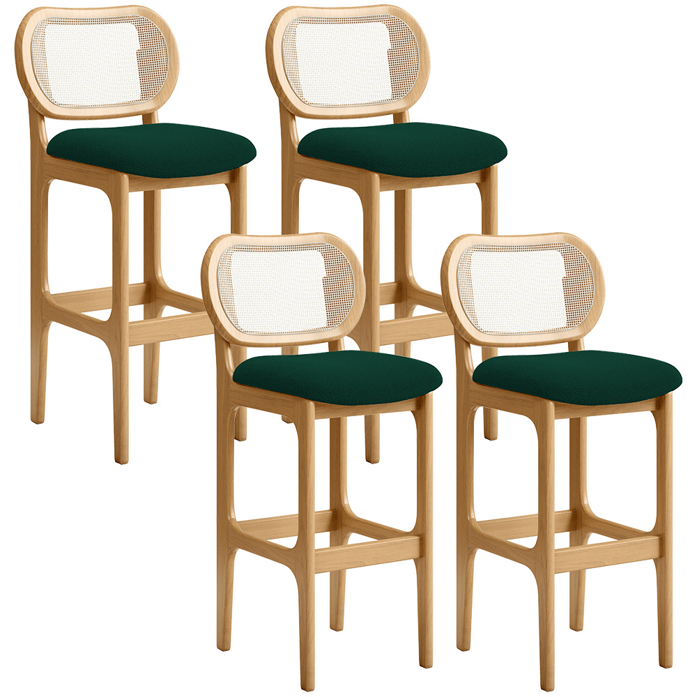 Kit 04 Banquetas Altas Para Cozinha Bancada Sala Tela Betta Fixa L02 Bouclê Verde - Lyam