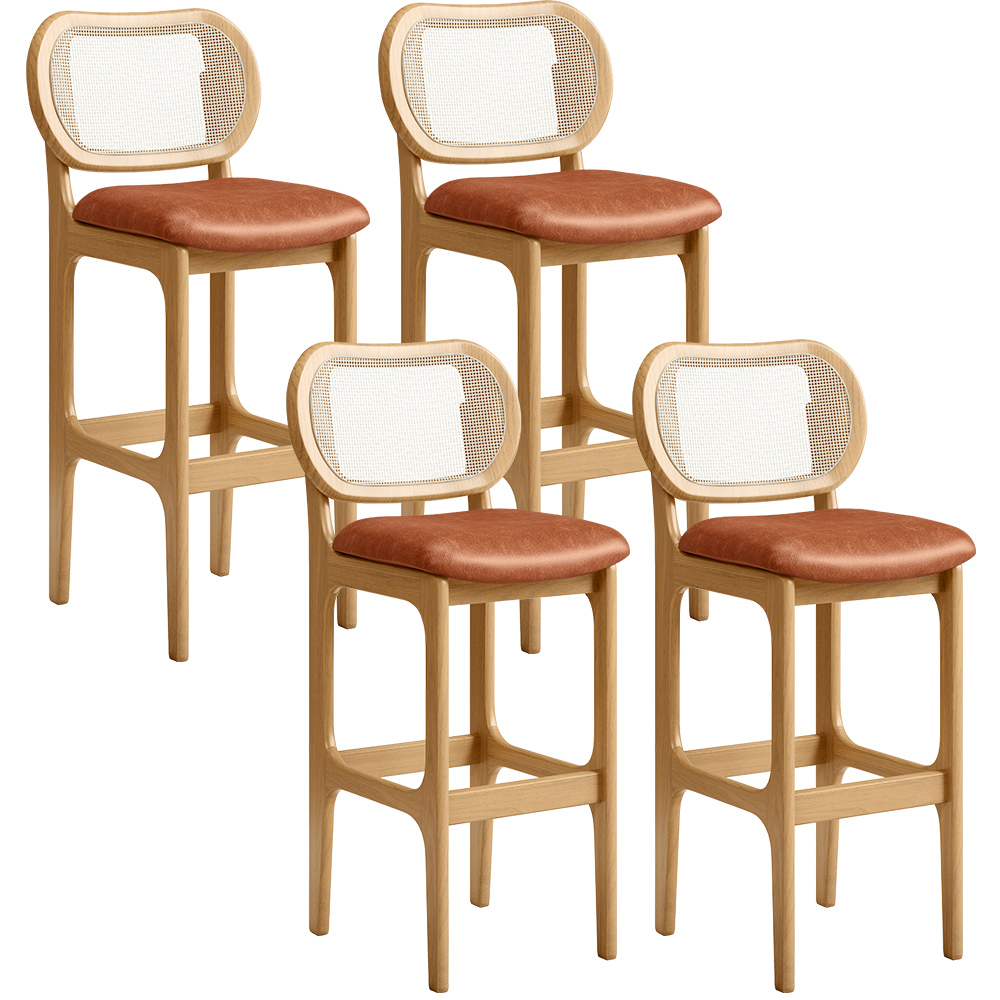Kit 04 Banquetas Altas Para Cozinha Bancada Sala Tela Betta Fixa L02 Couríssimo Camel - Lyam