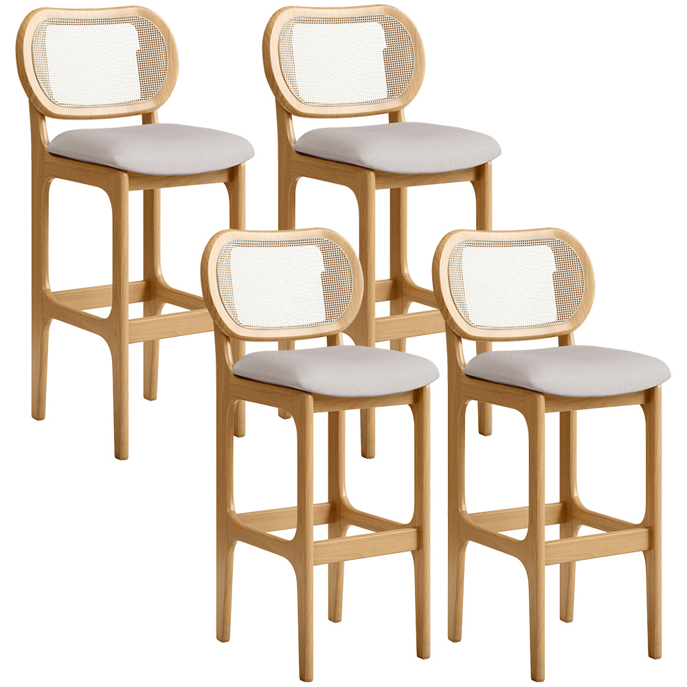 Kit 04 Banquetas Altas Para Cozinha Bancada Sala Tela Betta Fixa L02 Linho Bege - Lyam