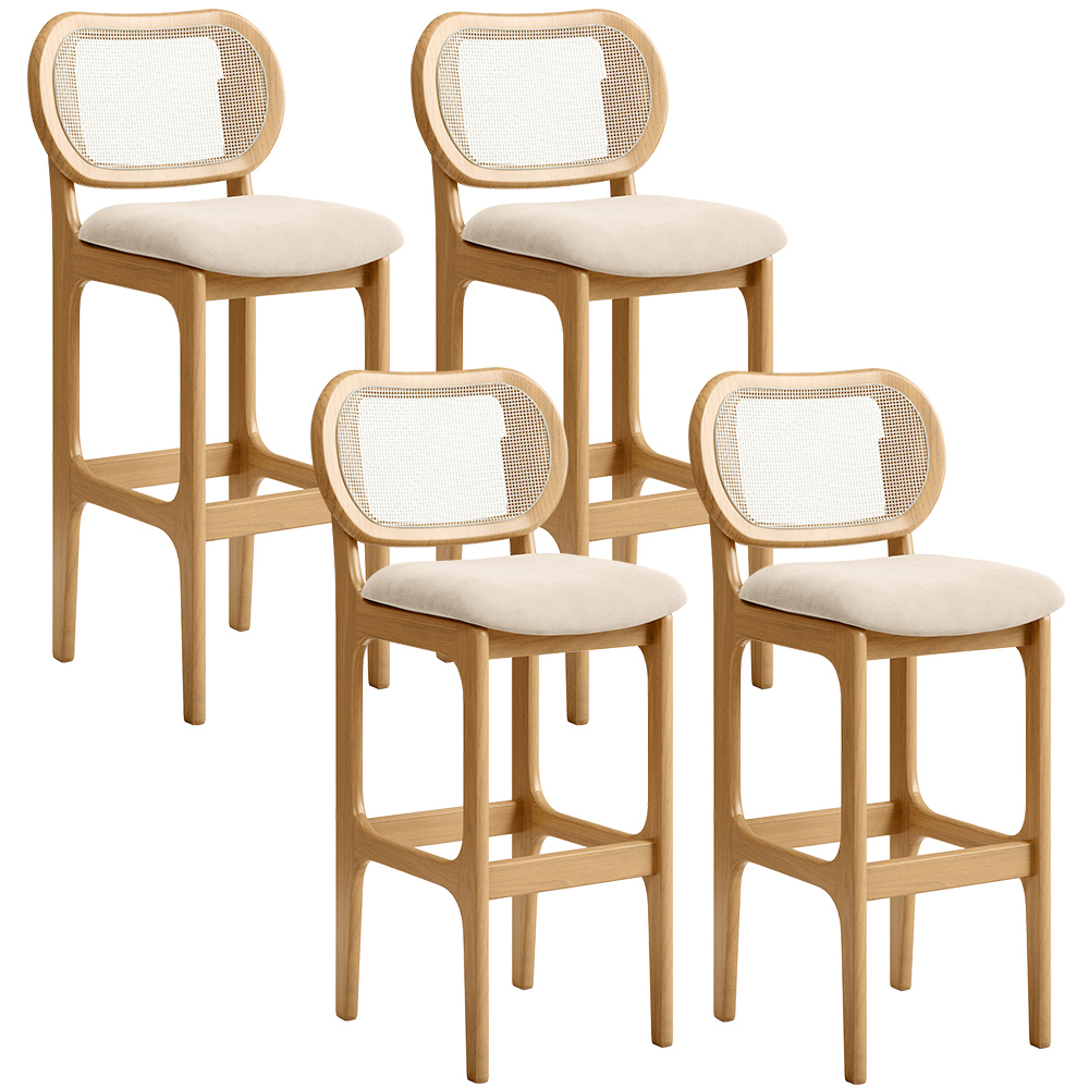 Kit 04 Banquetas Altas Para Cozinha Bancada Sala Tela Betta Fixa L02 Suede Bege - Lyam