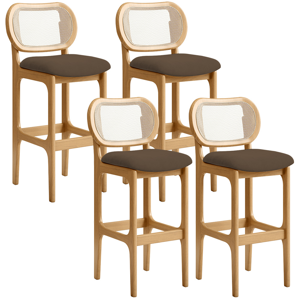Kit 04 Banquetas Altas Para Cozinha Bancada Sala Tela Betta Fixa L02 Suede Marrom - Lyam
