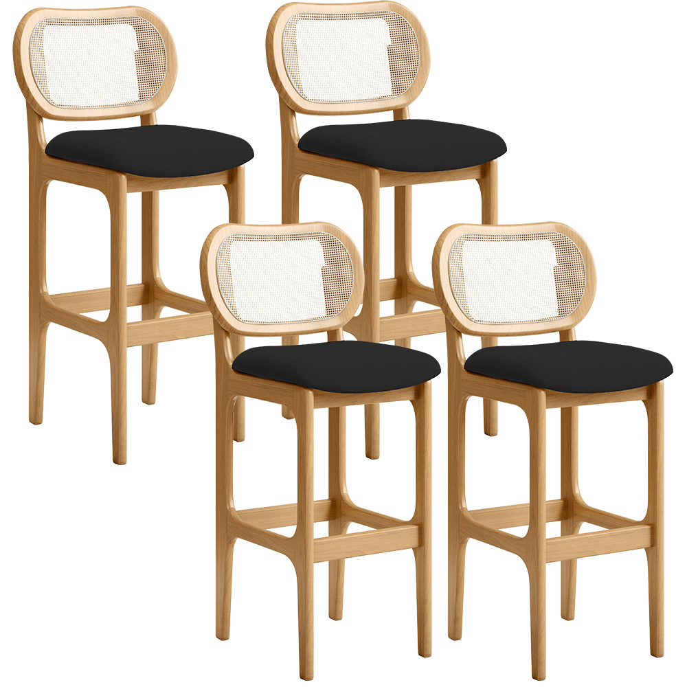 Kit 04 Banquetas Altas Para Cozinha Bancada Sala Tela Betta Fixa L02 Suede Preto - Lyam