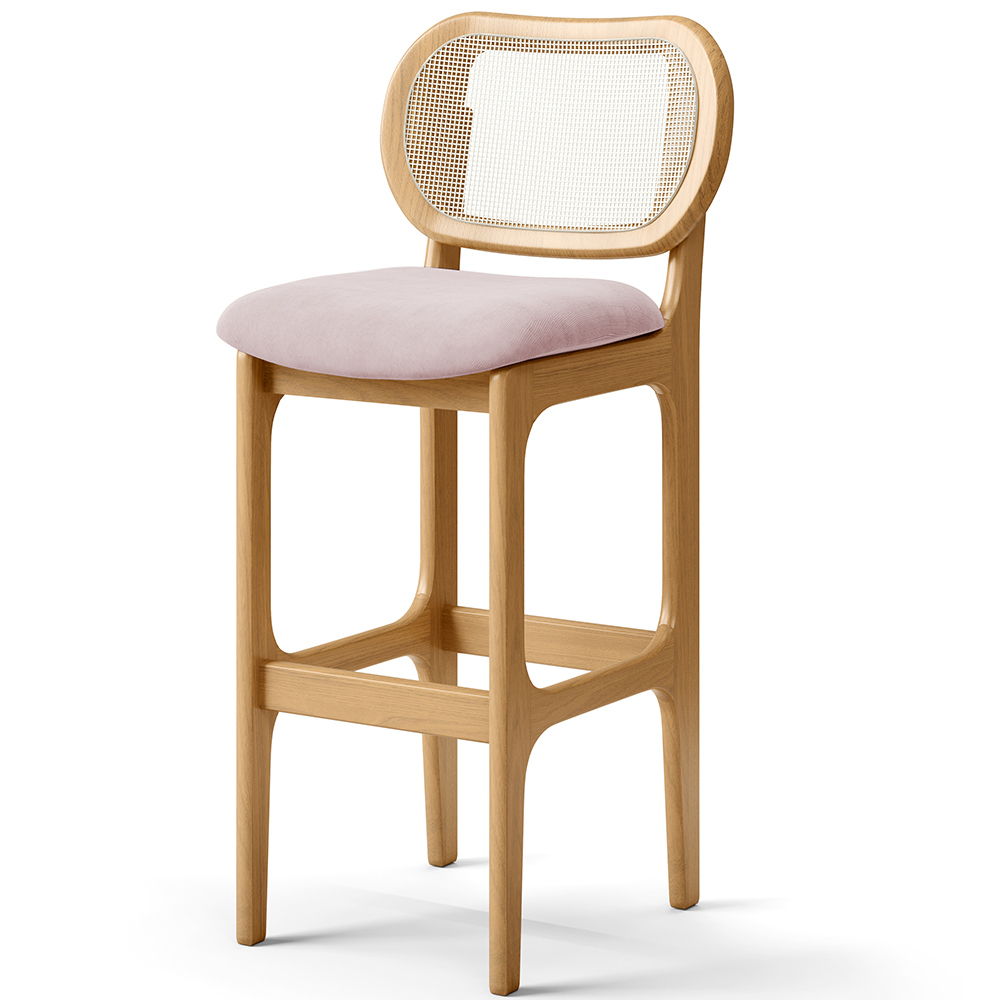 Kit 04 Banquetas Altas Para Cozinha Bancada Sala Tela Betta Fixa L02 Suede Rosê - Lyam