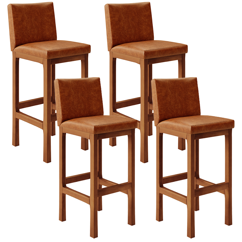 Kit 04 Banquetas Altas Para Cozinha Sala De Jantar Fixa Alya L02 Couríssimo Camel - Lyam Decor
