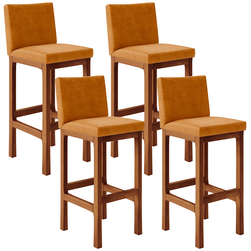 Kit 04 Banquetas Altas Para Cozinha Sala De Jantar Fixa Alya L02 Couríssimo Whisky - Lyam Decor