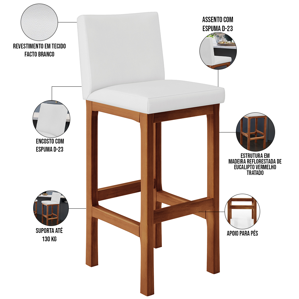 Kit 04 Banquetas Altas Para Cozinha Sala De Jantar Fixa Alya L02 Facto Branco - Lyam Decor
