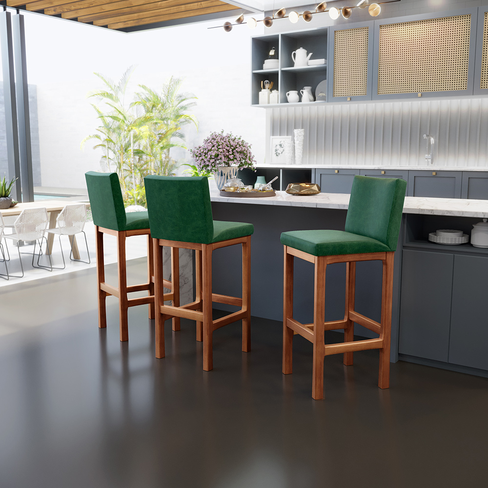 Kit 04 Banquetas Altas Para Cozinha Sala De Jantar Fixa Alya L02 Facto Verde Musgo - Lyam Decor