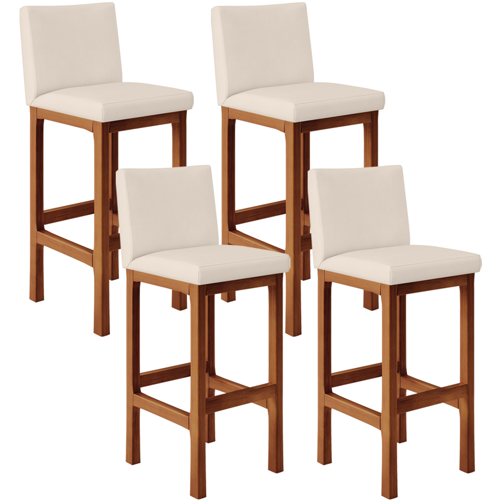 Kit 04 Banquetas Altas Para Cozinha Sala De Jantar Fixa Alya L02 Suede Bege - Lyam Decor