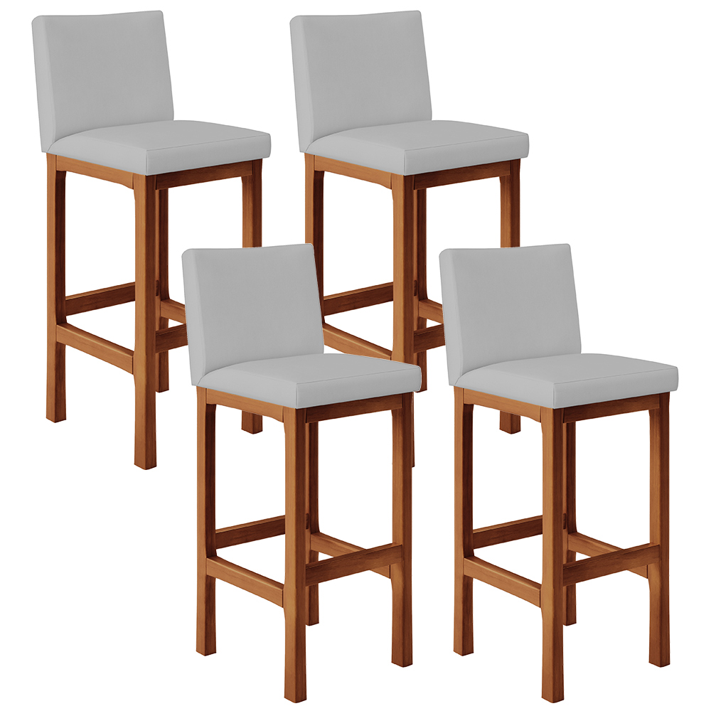 Kit 04 Banquetas Altas Para Cozinha Sala De Jantar Fixa Alya L02 Suede Cinza - Lyam Decor