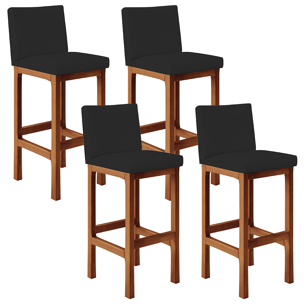 Kit 04 Banquetas Altas Para Cozinha Sala De Jantar Fixa Alya L02 Suede Preto - Lyam Decor