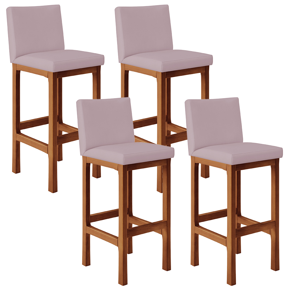 Kit 04 Banquetas Altas Para Cozinha Sala De Jantar Fixa Alya L02 Suede Rosê - Lyam Decor