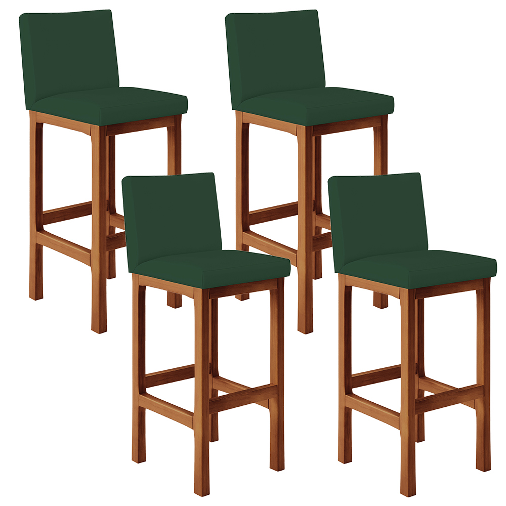 Kit 04 Banquetas Altas Para Cozinha Sala De Jantar Fixa Alya L02 Suede Verde Musgo - Lyam Decor