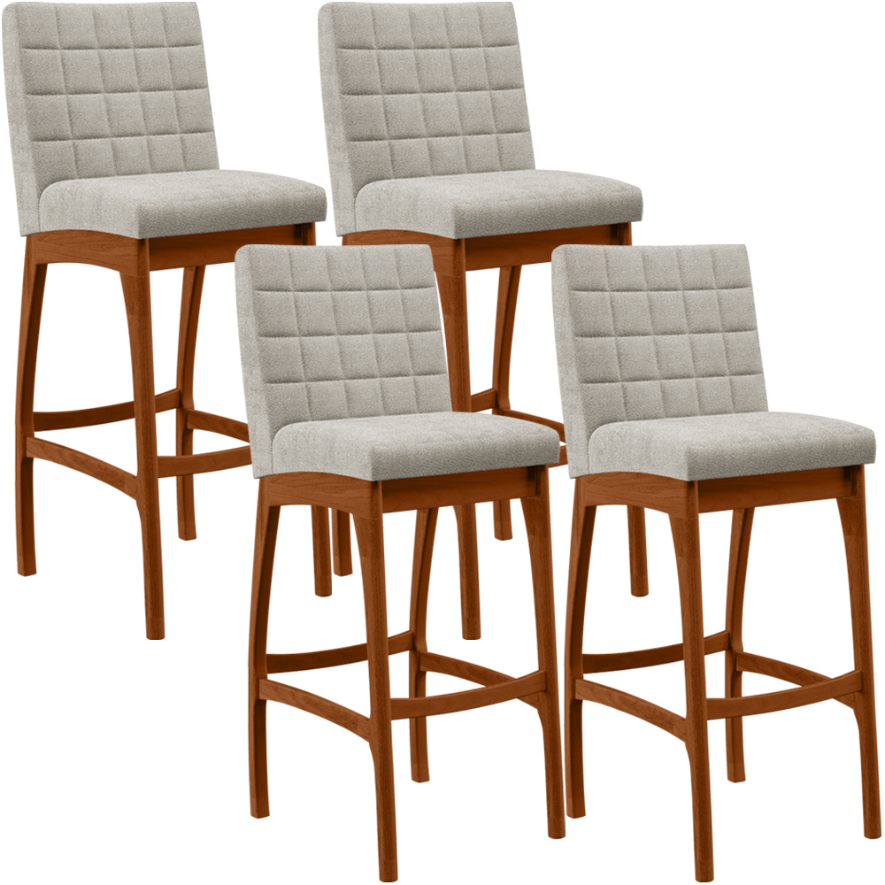 Kit 04 Banquetas Altas Para Cozinha Sala De Jantar Fixa Mila L02 Bouclê Creme - Lyam Decor