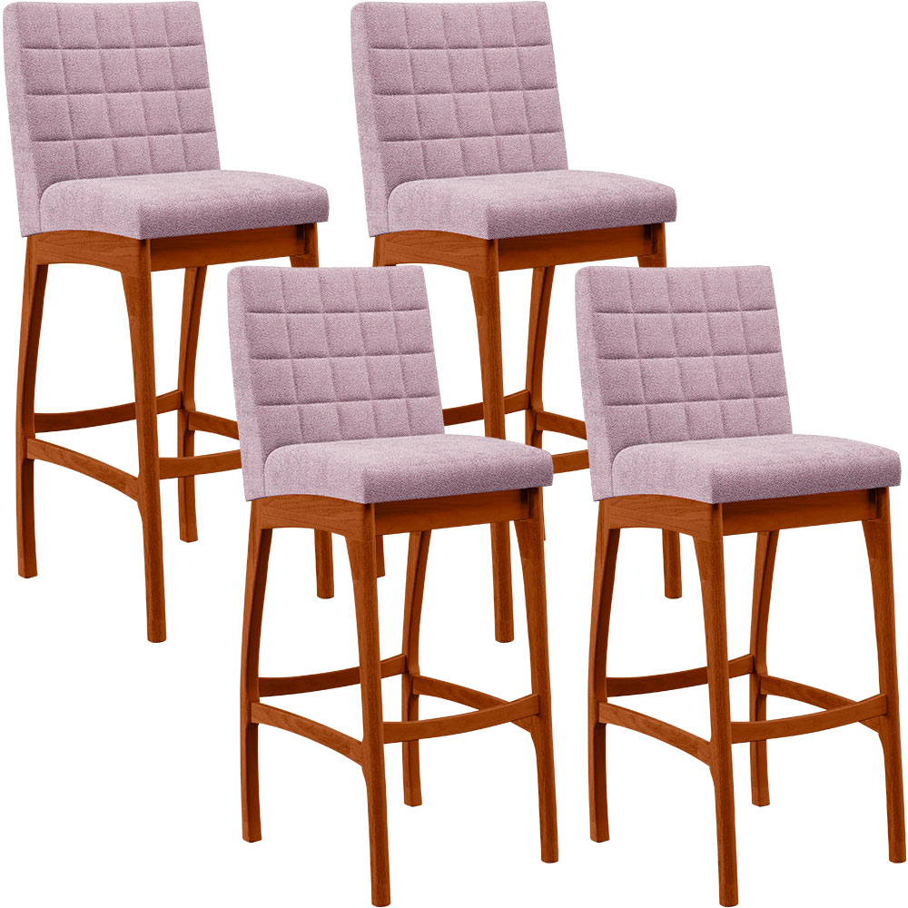 Kit 04 Banquetas Altas Para Cozinha Sala De Jantar Fixa Mila L02 Bouclê Rosê - Lyam Decor