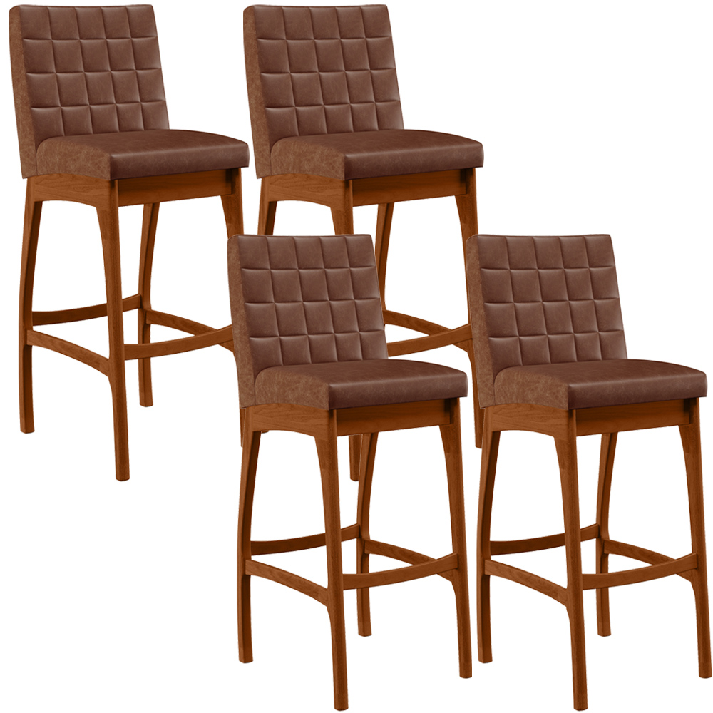 Kit 04 Banquetas Altas Para Cozinha Sala De Jantar Fixa Mila L02 Couríssimo Marrom - Lyam Decor