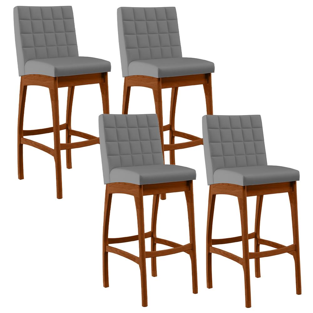 Kit 04 Banquetas Altas Para Cozinha Sala De Jantar Fixa Mila L02 Facto Cinza Fosco - Lyam Decor