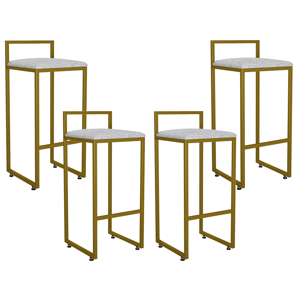 Kit 04 Banquetas Altas Para Cozinha Sala De Jantar Hanna L02 Dourado Linho Cinza - Lyam Decor