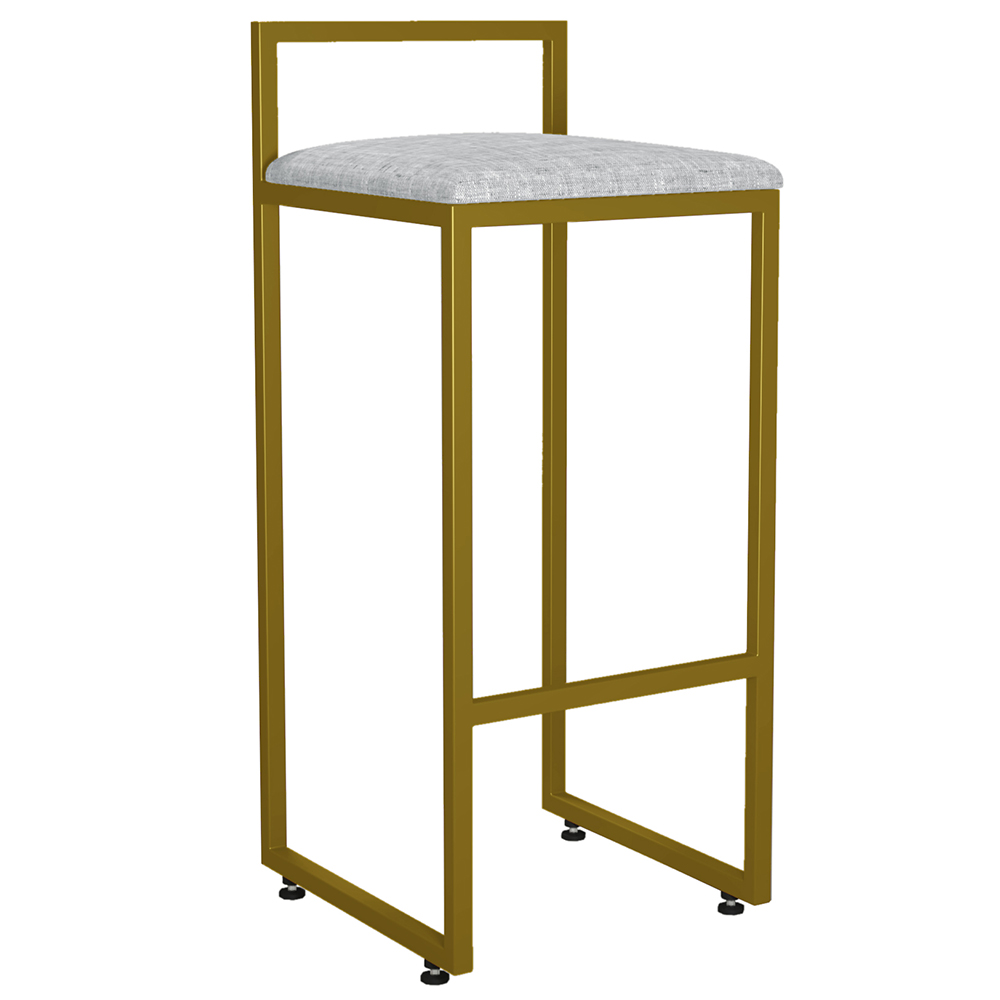 Kit 04 Banquetas Altas Para Cozinha Sala De Jantar Hanna L02 Dourado Linho Cinza - Lyam Decor