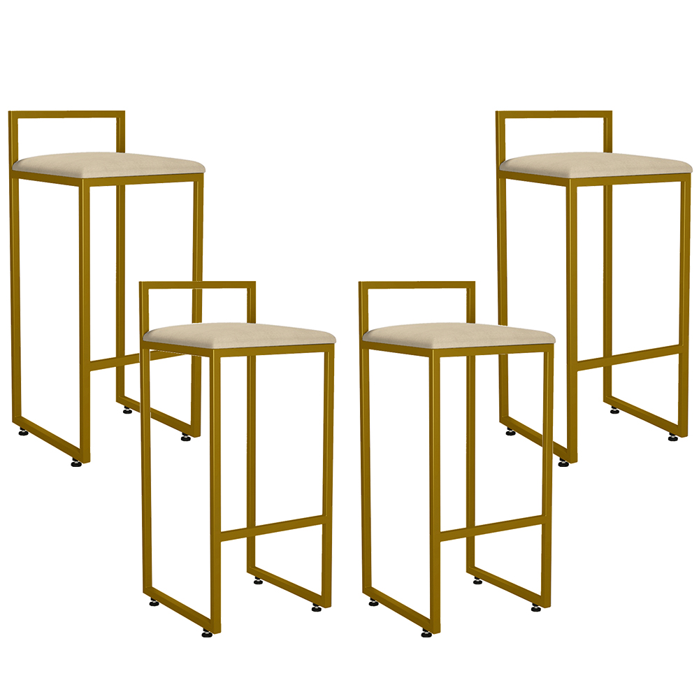Kit 04 Banquetas Altas Para Cozinha Sala De Jantar Hanna L02 Dourado Suede Bege - Lyam Decor