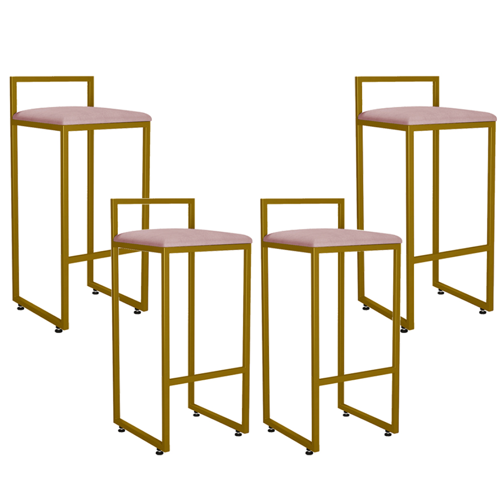 Kit 04 Banquetas Altas Para Cozinha Sala De Jantar Hanna L02 Dourado Suede Rosê - Lyam Decor
