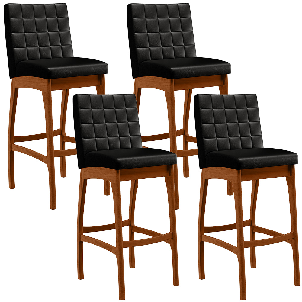 Kit 04 Banquetas Altas Para Cozinha Sala de Jantar Fixa Mila B04 Couríssimo Preto - Lyam Decor