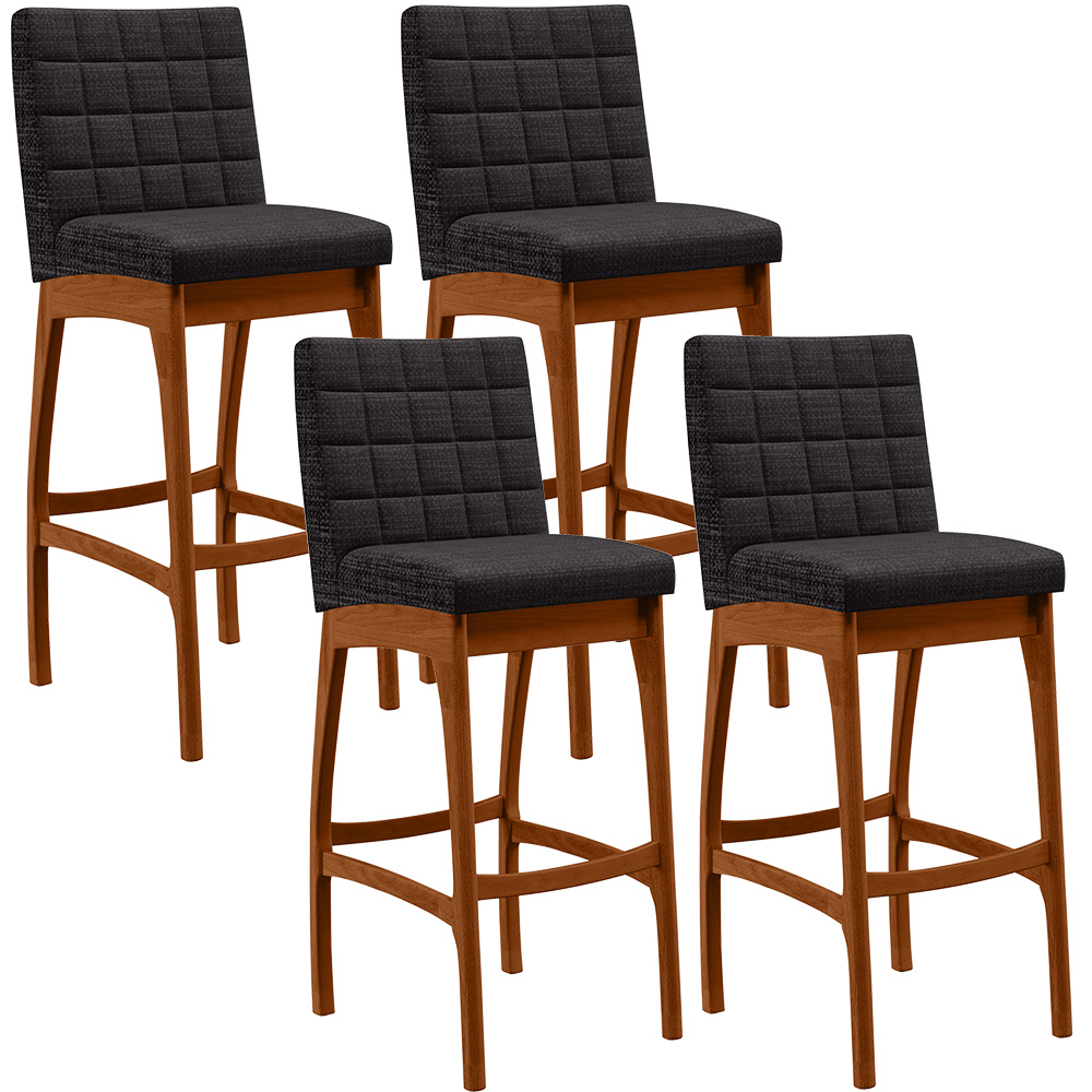 Kit 04 Banquetas Altas Para Cozinha Sala de Jantar Fixa Mila B04 Linho Chumbo - Lyam Decor