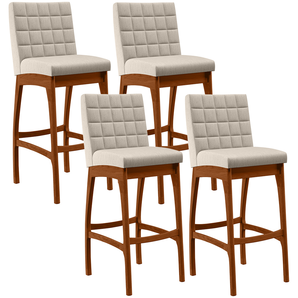 Kit 04 Banquetas Altas Para Cozinha Sala de Jantar Fixa Mila B04 Linho Cru - Lyam Decor