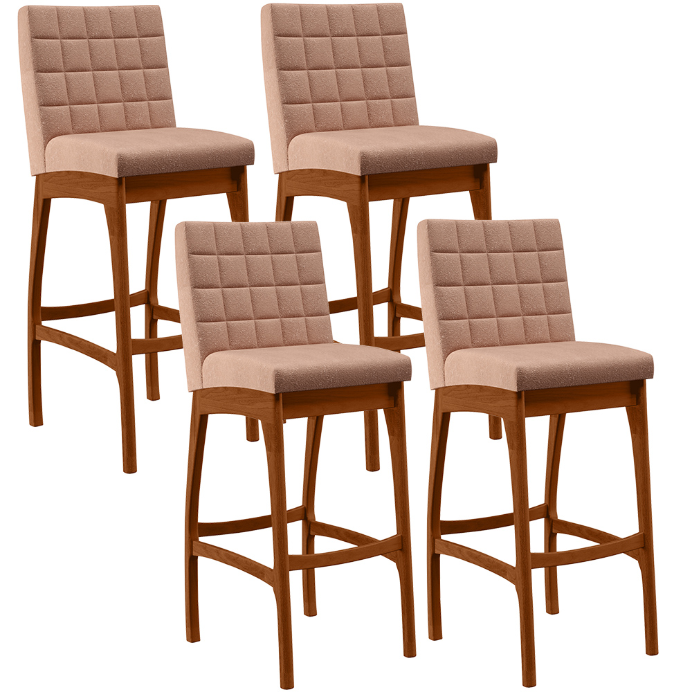 Kit 04 Banquetas Altas Para Cozinha Sala de Jantar Fixa Mila B04 Linho Rosê - Lyam Decor