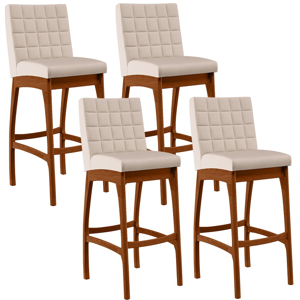 Kit 04 Banquetas Altas Para Cozinha Sala de Jantar Fixa Mila B04 Suede Bege - Lyam Decor