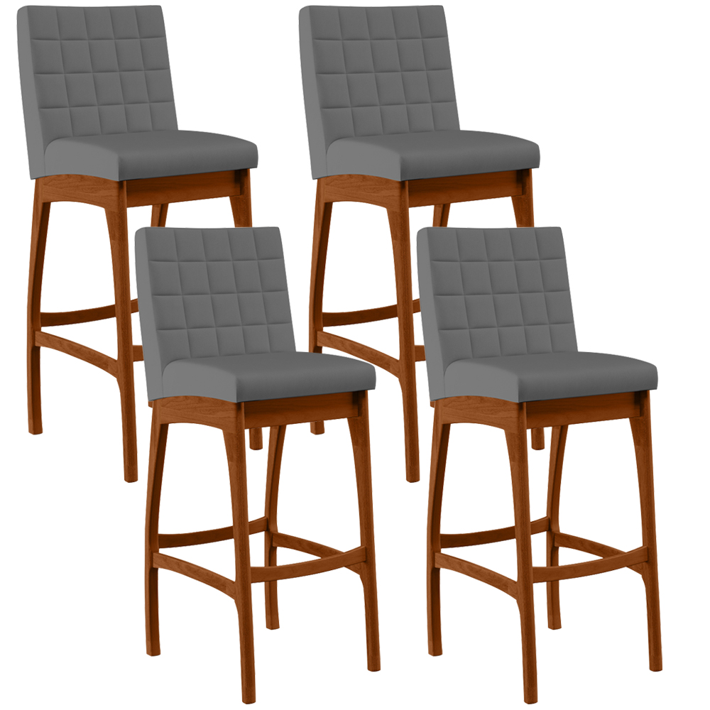 Kit 04 Banquetas Altas Para Cozinha Sala de Jantar Fixa Mila B04 Suede Cinza - Lyam Decor