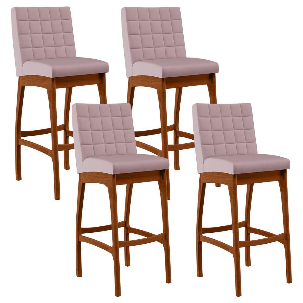 Kit 04 Banquetas Altas Para Cozinha Sala de Jantar Fixa Mila B04 Suede Rosê - Lyam Decor