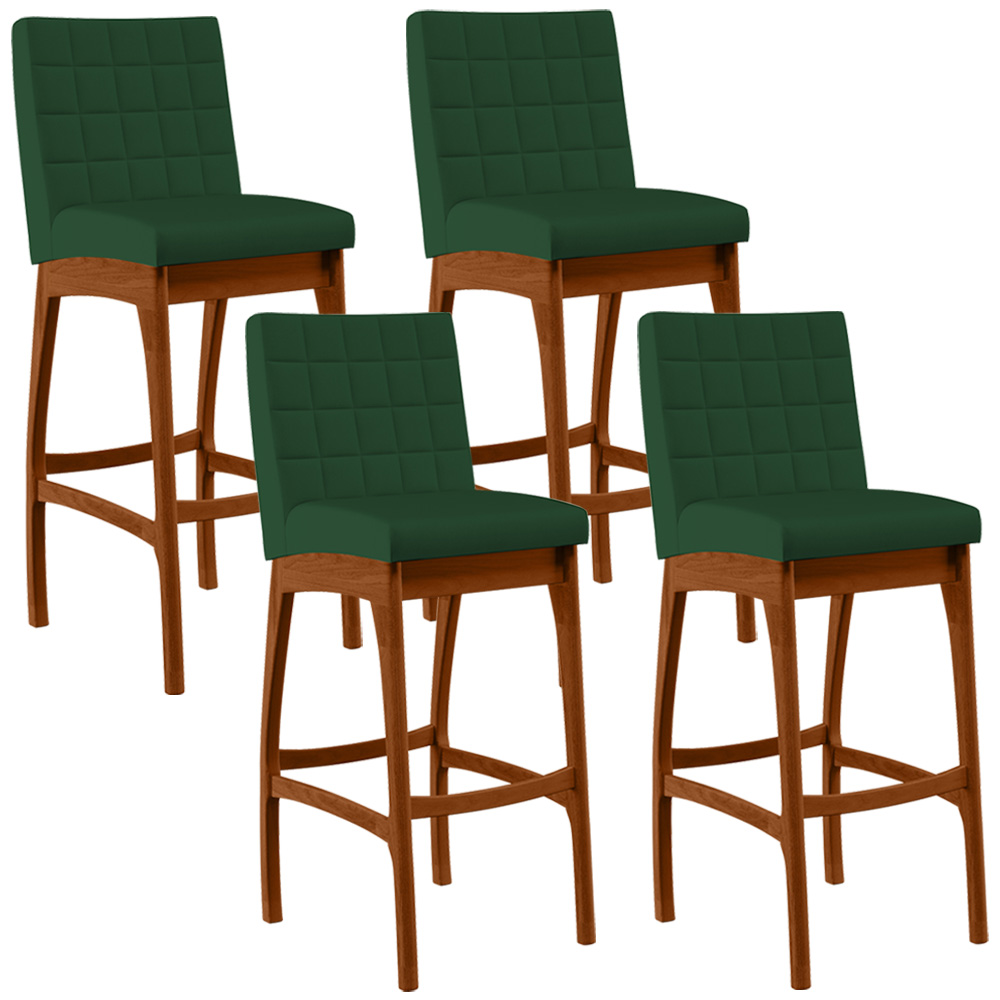 Kit 04 Banquetas Altas Para Cozinha Sala de Jantar Fixa Mila B04 Suede Verde Musgo - Lyam Decor