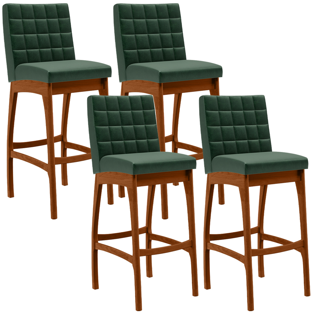 Kit 04 Banquetas Altas Para Cozinha Sala de Jantar Fixa Mila L02 Facto Verde Musgo - Lyam Decor