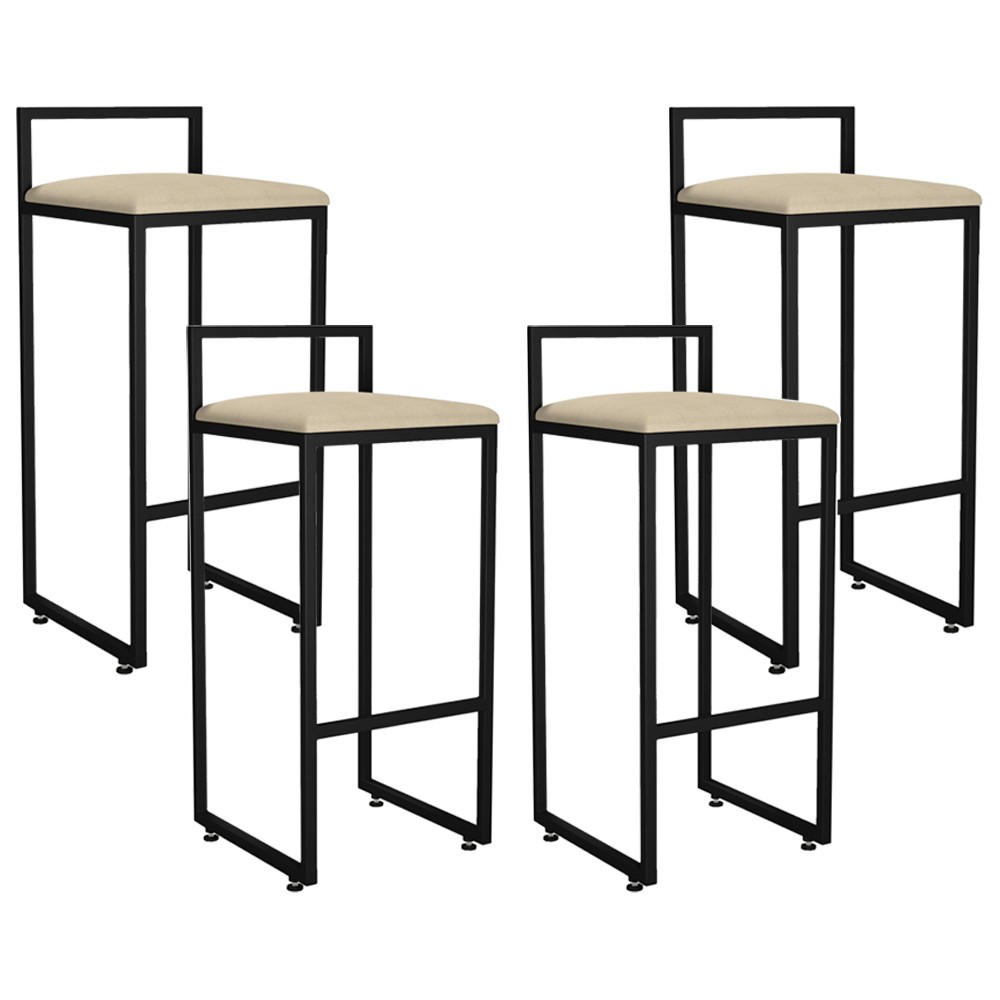 Kit 04 Banquetas Altas Para Cozinha Sala de Jantar Hanna L02 Preto Suede Bege - Lyam Decor