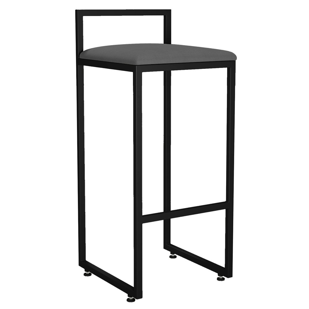 Kit 04 Banquetas Altas Para Cozinha Sala de Jantar Hanna L02 Preto Suede Cinza - Lyam Decor