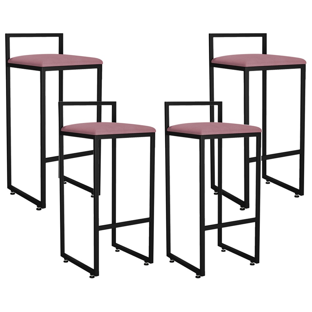 Kit 04 Banquetas Altas Para Cozinha Sala de Jantar Hanna L02 Preto Suede Rosê - Lyam Decor