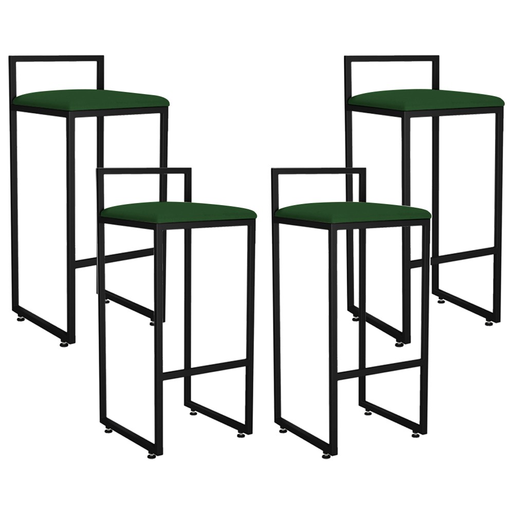 Kit 04 Banquetas Altas Para Cozinha Sala de Jantar Hanna L02 Preto Suede Verde Musgo - Lyam Decor