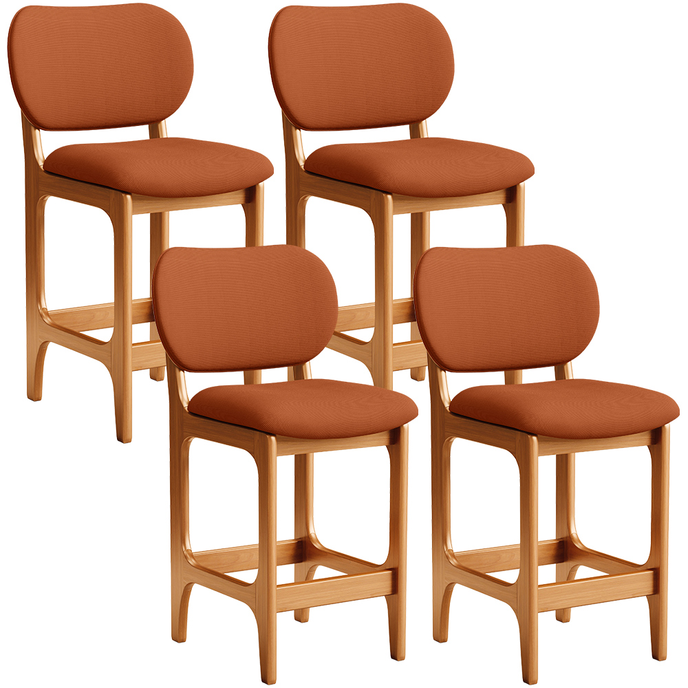Kit 04 Banquetas Baixa Bar Cozinha E Sala De Jantar Fixa Betta L02 Imbuia Tecido Terracota - Lyam Decor